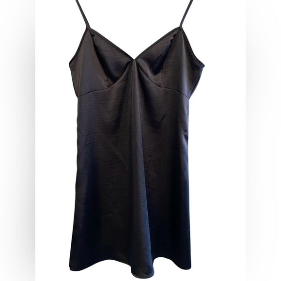 Forever 21 Black Satin Slip Dress Size M Coquette Whimsigoth Party Cocktail - Picture 2 of 10